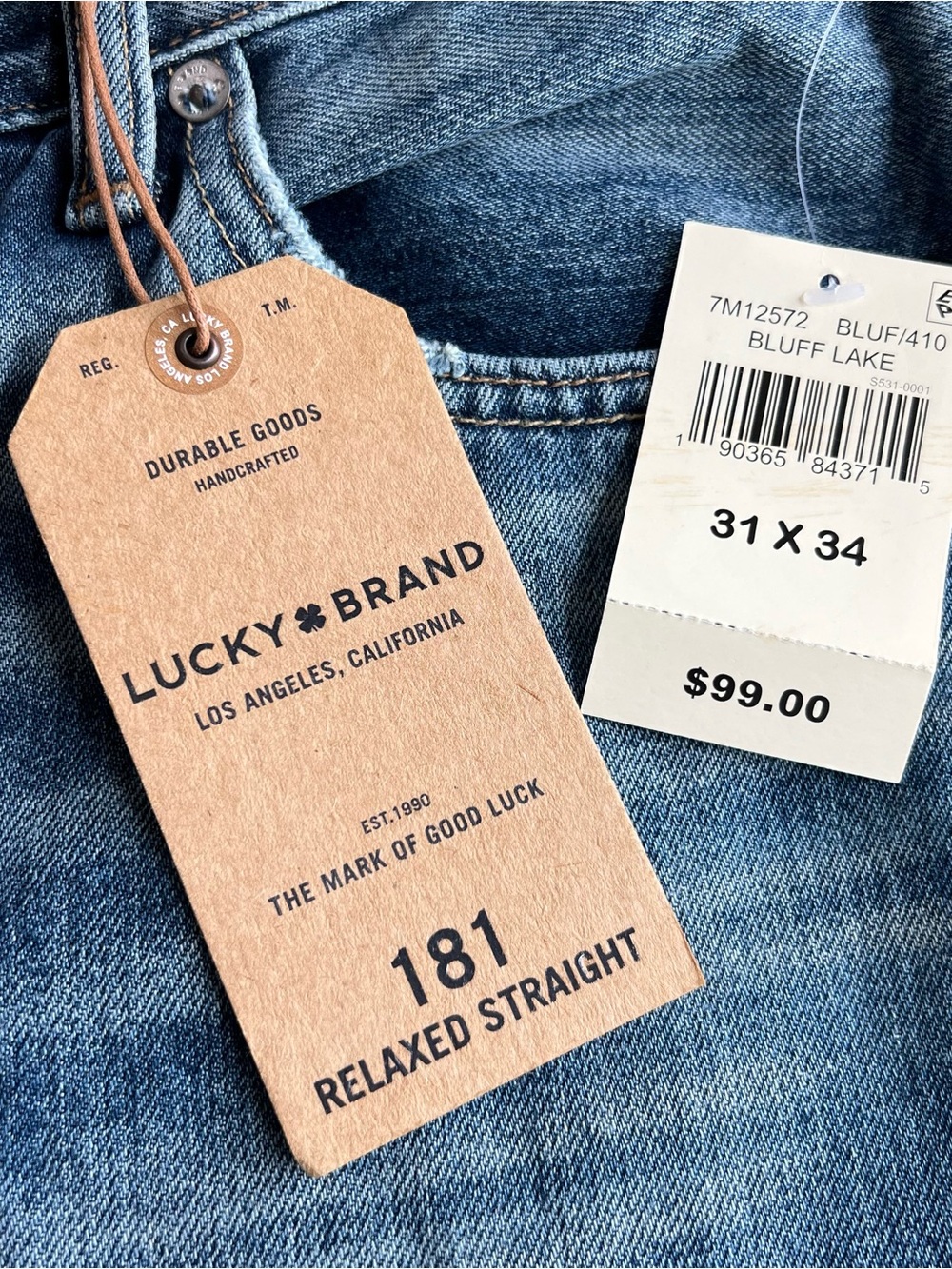 Lucky Brand 181 Relaxed Jeans Mens 31x34 Blue Medium Wash Stretch Denim Straight - Picture 3 of 9